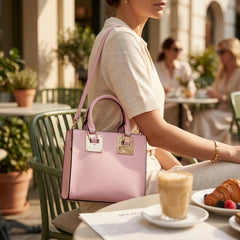 Rosvovo Square Leather Crossbody Bag for Women - Pink Mini Purse & Structured Handbag