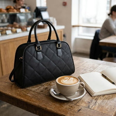 Rosvovo Crossbody Dome Satchel Handbag | Structured Black Purse, Women, Small Elegant Handbag, Daily Use, Professional Work