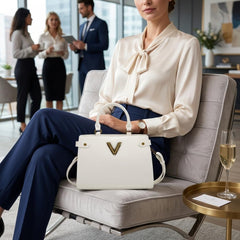 Rosvovo Women's Handbag - Elegant White Leather-Like Shoulder Bag with Gold Hardware
