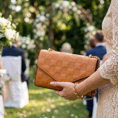 Rosvovo Quilted Crossbody Purse for Women - Elegant Brown Small Handbag & Evening Clutch for Weddings, Parties, and Formal Events
