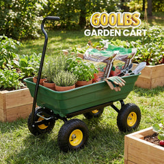 My Depot Garden Dump Cart Wagon 600 Lbs, Heavy Duty Yard Wheelbarrow