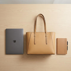 Rosvovo Large Tote Bag for Women, Stylish Leather-like Shoulder Purse with Zipper Closure and Bottom Studs, Tan
