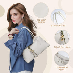 Rosvovo Genuine Leather shoulder Bag for Women with Top Handle, Satchel purse Bowler Handbags with zipper closure