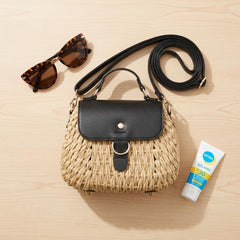 Rosvovo Fashion Summer Straw Woven Women's Purse | Woven Crossbody Bag, Tropical Vacation, Beach Outings, Black