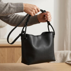 Rosvovo Black Leather Tote Bag for Women | Minimalist Large Capacity Shoulder , Bag Work, Daily Use