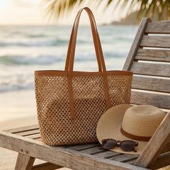 Rosvovo Straw Woven Tote Bag | Stylish Summer Beach Bag, Large Vacation Tote, Women