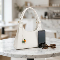 Rosvovo White Quilted Tote Bag - Stylish Cream Handbag for Women, Large Western Style Purse with Gold Accents