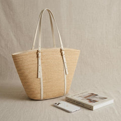 Rosvovo Straw Tote Bag | Stylish Raffia Beach Bag, Women, Large Woven Summer Handbag, Tropical Vacations, Resort Outings