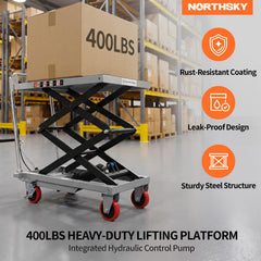 My Depot 400 Lbs Hydraulic Lift Table Cart,Hydraulic Lift Table Cart | 50 in Max Height Scissor Lift, 4 Wheels, Non-Slip Platform, Material Handling Equipment