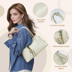 Rosvovo Genuine Leather shoulder Bag for Women with Top Handle, Satchel purse Bowler Handbags with zipper closure