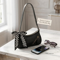 Rosvovo Fashion Bow Shoulder Bag - Coquette Style Checkered Purse for Women