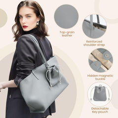 Rosvovo Genuine Leather Tote Bag for Women, Soft Purses Handbags Shoulder Fashion Top Handle Bag Large Capacity