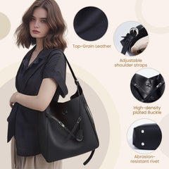 Rosvovo Genuine Leather Hobo Bag for Women, Slouchy tote Bags Purse Shoulder bag