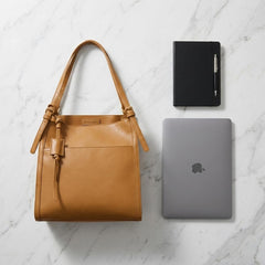 Rosvovo Genuine Leather Tote Bag for Women | Minimalist Structured Leather Handbag, Work, Travel