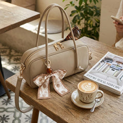 Rosvovo Swing Zip Shoulder Bag - Taupe Beige Mini Crossbody Purse, The Row Inspired PU Leather Mini Satchel for Women