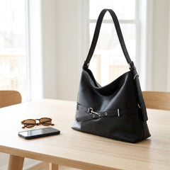 Rosvovo Slouchy Shoulder Bag | Genuine Leather Hobo Handbag, Versatile Black Leather Crossbody Purse
