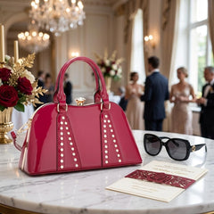 Rosvovo Women's Shiny Red Patent Leather Purse | Structured Top Handle Handbag, Formal Events, Evening Wear