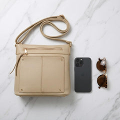 Rosvovo Crossbody Hobo Bag for Women, Beige Vegan Leather Shoulder Bag with Gold Hardware