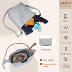 Rosvovo Genuine Leather Crossbody Bags for Women, Trendy Leather Purses Shoulder Bucket bags for women with Adjustable Strap