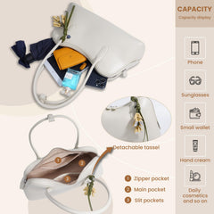 Rosvovo Genuine Leather shoulder Bag for Women with Top Handle, Satchel purse Bowler Handbags with zipper closure