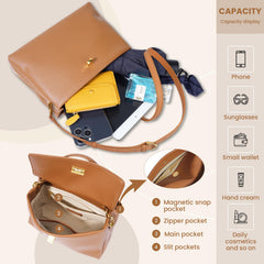 Rosvovo Genuine Leather Purse for Women with Top Handle, Leather Satchel purse Crossbody Bags Handbag with Adjustable Strap
