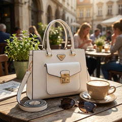 Rosvovo White Crossbody Purse for Women - Elegant Small White Handbag | Gold Hardware, Vegan Leather