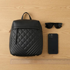 Rosvovo Quilted Mini Backpack Purse for Women, Black Leather-Like Small Travel Bag with Anti-Theft Zipper and Tassel