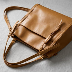 Rosvovo Genuine Leather Tote Bag for Women | Minimalist Structured Leather Handbag, Work, Travel