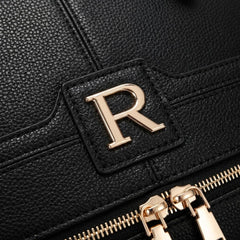 Rosvovo Women's Leather Tote Bag - Classic Black Handbag with Detachable Shoulder Strap & Gold-Tone Hardware