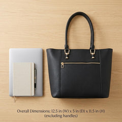Rosvovo Genuine Leather Tote Bag for Women - Large Capacity Black Shoulder Bag with Gold Hardware
