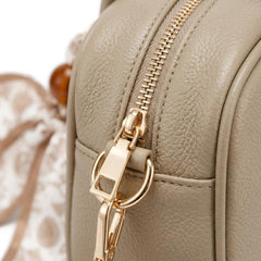 Rosvovo Swing Zip Shoulder Bag - Taupe Beige Mini Crossbody Purse, The Row Inspired PU Leather Mini Satchel for Women