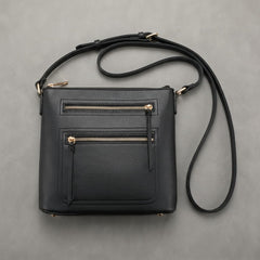 Rosvovo 312 Leather Crossbody Bag - Modern Minimalist Women's Shoulder Purse with Gold-Tone Hardware and Multi-Pocket Organizer