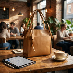Rosvovo Genuine Leather Tote Bag for Women | Minimalist Structured Leather Handbag, Work, Travel