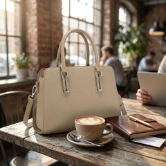 Rosvovo Leather Top Handle Shoulder Bag | Buttery Soft Tan Purse, Women's Satchel Handbag, Professional, Casual Use