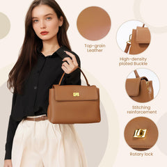 Rosvovo Genuine Leather Purse for Women with Top Handle, Leather Satchel purse Crossbody Bags Handbag with Adjustable Strap