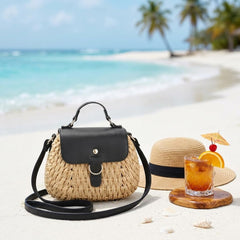 Rosvovo Fashion Summer Straw Woven Women's Purse | Woven Crossbody Bag, Tropical Vacation, Beach Outings, Black