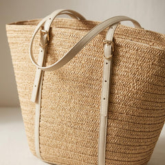 Rosvovo Straw Tote Bag | Stylish Raffia Beach Bag, Women, Large Woven Summer Handbag, Tropical Vacations, Resort Outings