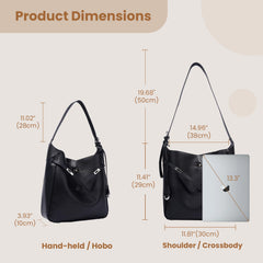 Rosvovo Genuine Leather Hobo Bag for Women, Slouchy tote Bags Purse Shoulder bag