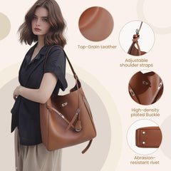 Rosvovo Genuine Leather Hobo Bag for Women, Slouchy tote Bags Purse Shoulder bag