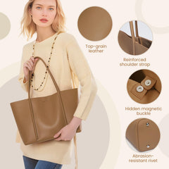 Rosvovo Genuine Leather Tote Bag for Women, Soft Purses Handbags Shoulder Fashion Top Handle Bag Large Capacity