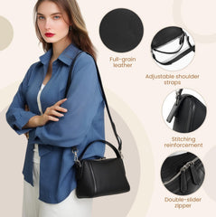 Rosvovo Genuine Leather Purse for Women with Top Handle, Leather Satchel purse Crossbody Bags Handbag with Adjustable Strap
