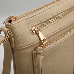 Rosvovo Crossbody Hobo Bag for Women, Beige Vegan Leather Shoulder Bag with Gold Hardware