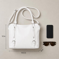 Rosvovo Crossbody Bag for Women - White Leather Shoulder Bag, Large Capacity Handbag for Work and Daily Use