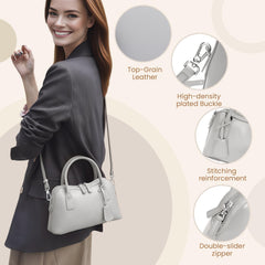 Rosvovo Genuine Leather shoulder Bag for Women with Top Handle, Satchel purse Bowler Handbags with zipper closure