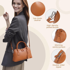 Rosvovo Genuine Leather shoulder Bag for Women with Top Handle, Satchel purse Bowler Handbags with zipper closure