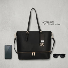 Rosvovo Women's Leather Tote Bag - Classic Black Handbag with Detachable Shoulder Strap & Gold-Tone Hardware