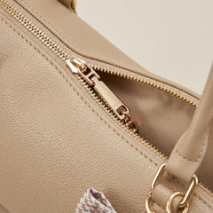 Rosvovo Women's Elegant Bow Handbag - Beige Leather-Like Tote Bag for Travel & Daily Use