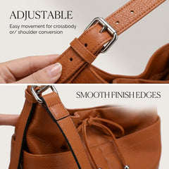 Rosvovo Soft Leather Hobo Shoulder Crossbody Handbag | Genuine Leather Slouchy Bucket Bag, Women
