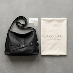 Rosvovo Slouchy Shoulder Bag | Genuine Leather Hobo Handbag, Versatile Black Leather Crossbody Purse