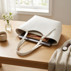 Rosvovo 2 in 1 Scoop Neck Tote | Versatile Leather Handbag, Women, Medium Size Purse, Work, Social Outings